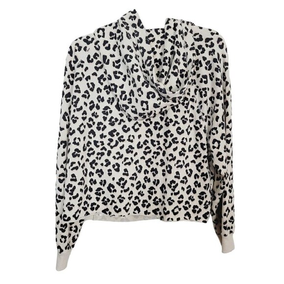 Lucky Brand Sz Large Women's Hooded Cropped Shirt Rolled Hem Animal Print Cream - Picture 2 of 9
